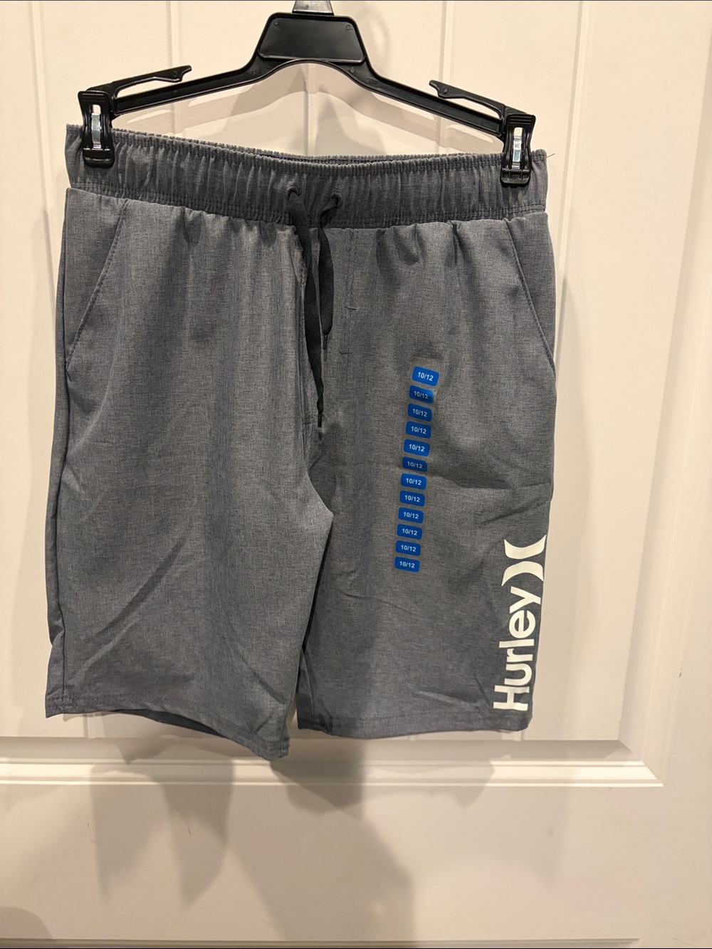 Hurley boys Gray Athletic Logo Drawstring Shorts with White Branding